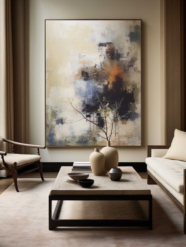 Beige Black Orange Abstract Painting