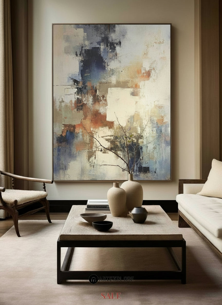 Rustic Blue Terracotta Abstract Textured Wall Art