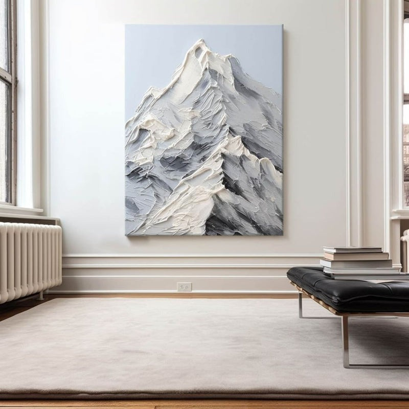 Snowy Mountain Peak Textured Painting