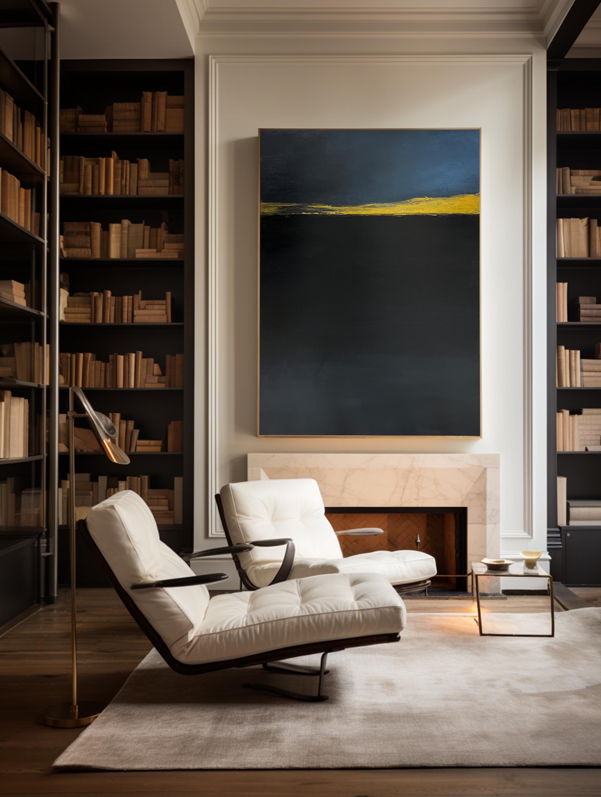 Modern Black Gold Yellow Abstract Linen Art