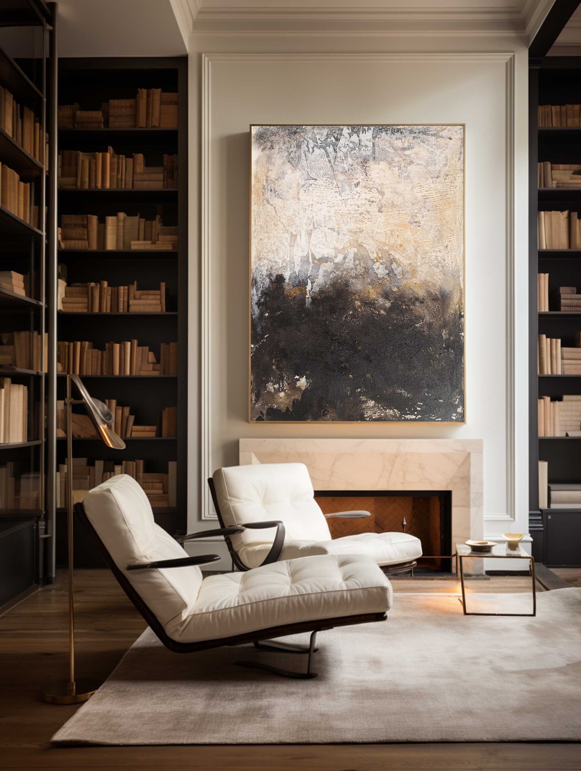 Beige‑Black Vertical Two‑Tone Earth‑Impasto Textured Artwork