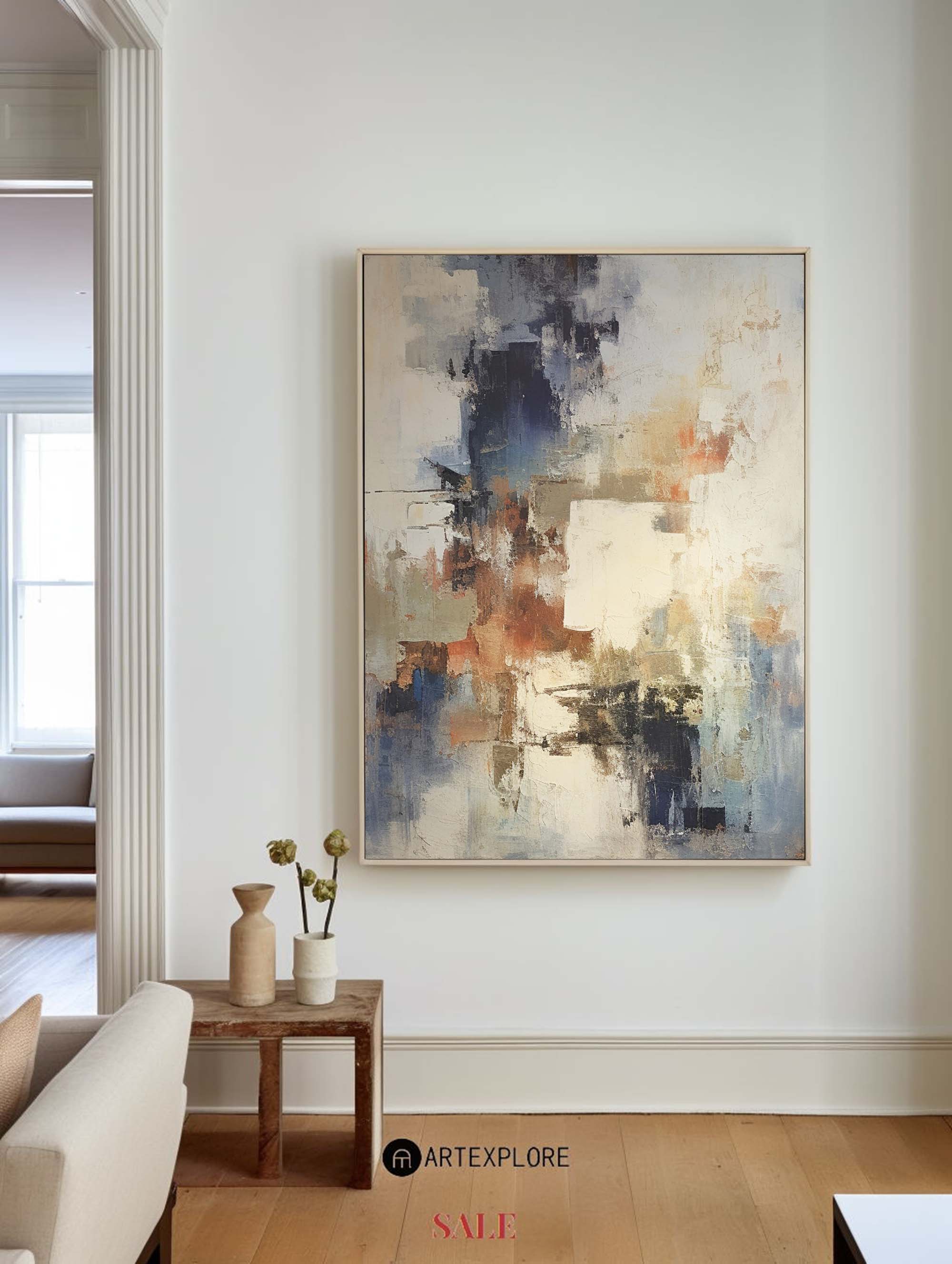 Rustic Blue Terracotta Abstract Textured Wall Art