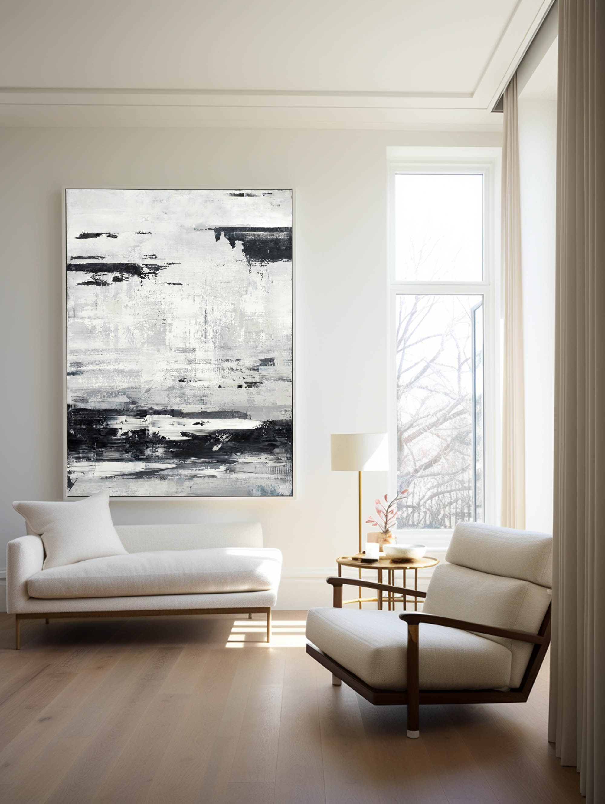 Monochrome Textured Layered Vertical Canvas Art