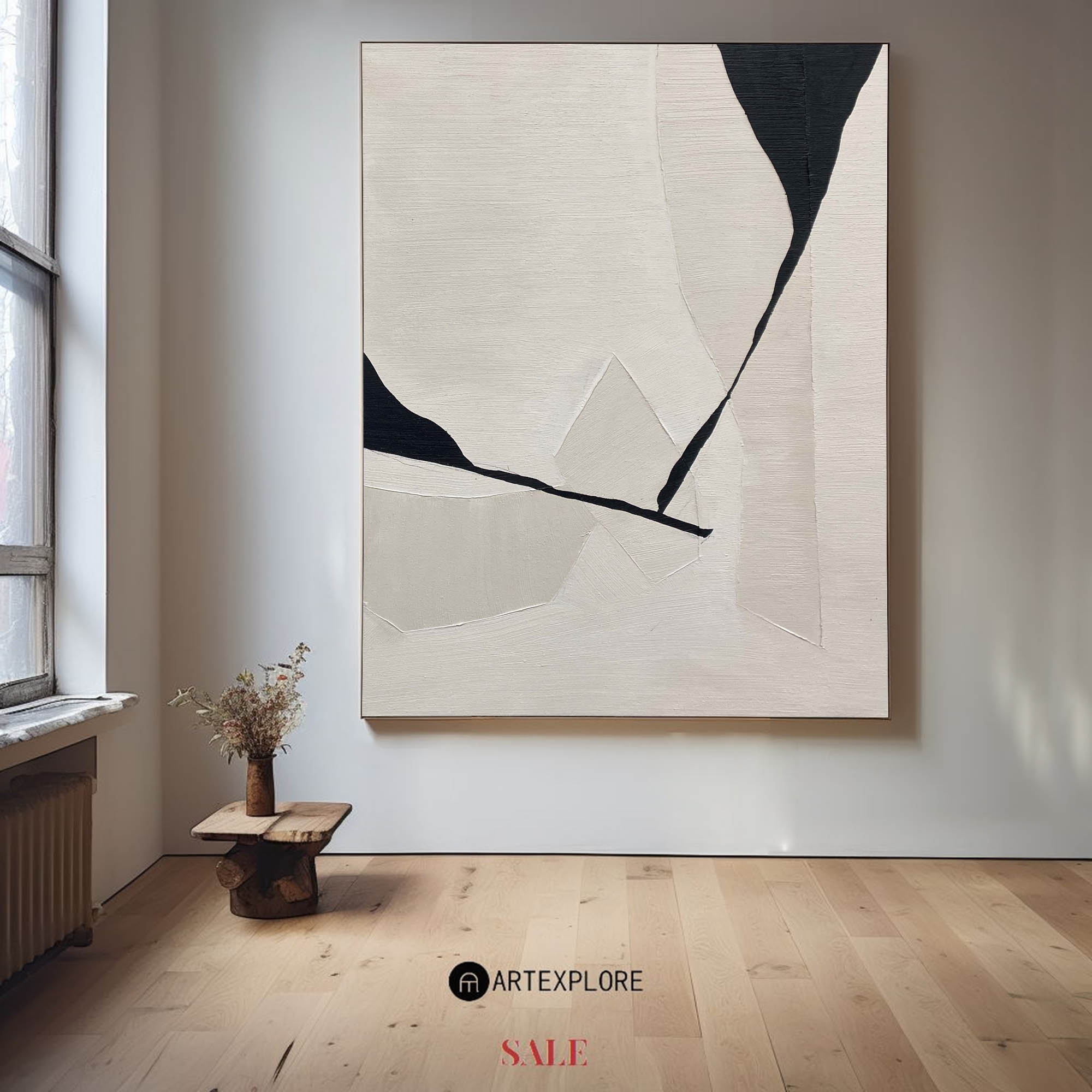 Wall Art Beige Black Geometric Abstract Textured Living Room | Neutralighting