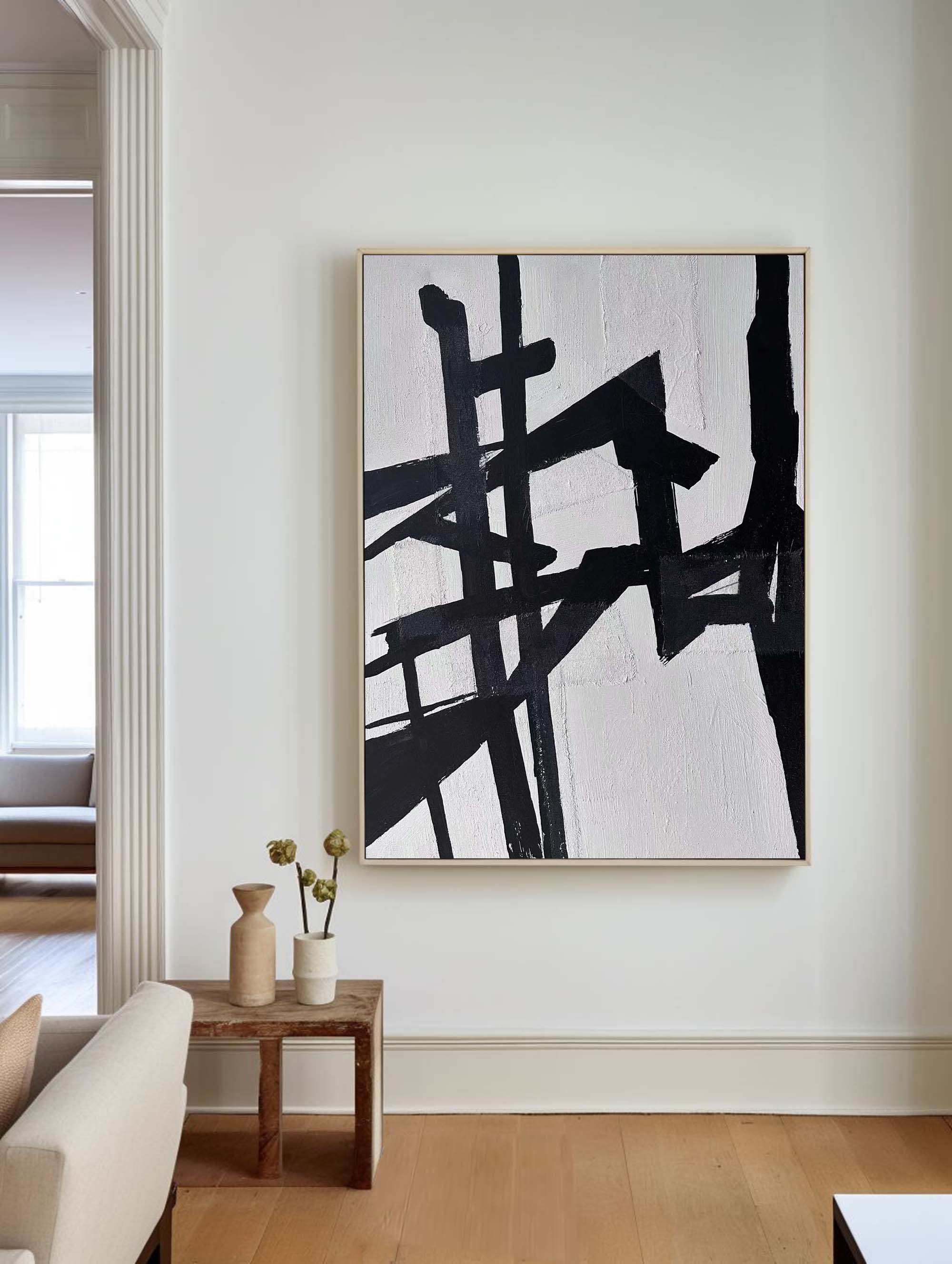 Black White Linear Abstract Painting