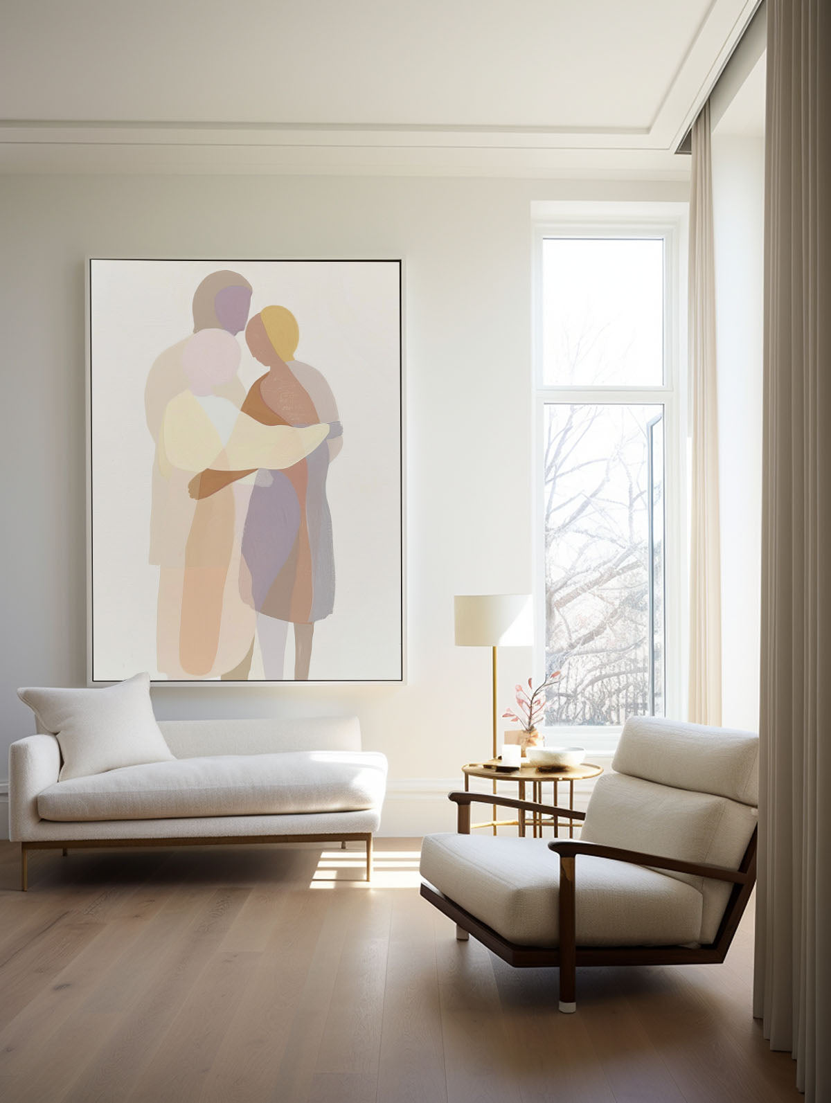 Wall Art Embraced Figures in Soft Tones