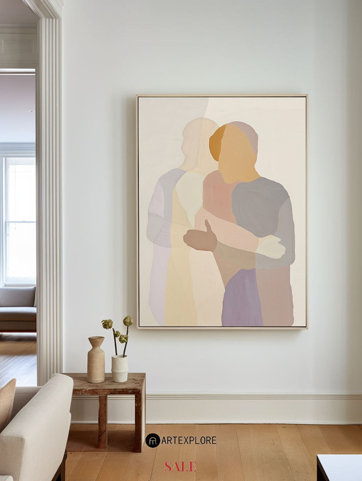 Wall Art Embracing Couple in Neutral Tones