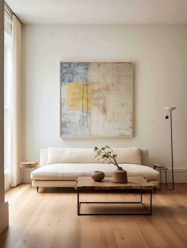 Beige Blue Yellow Abstract Painting