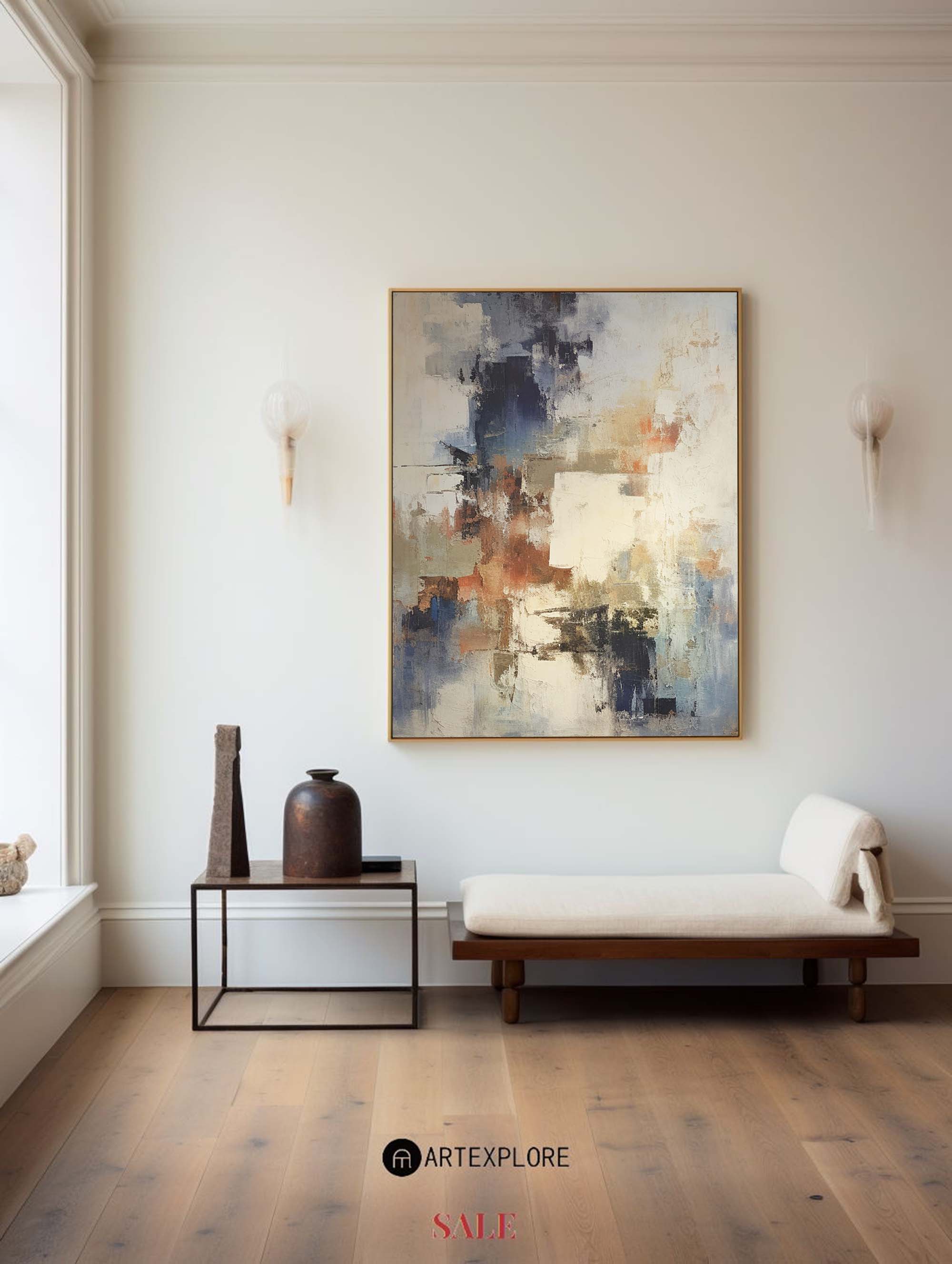 Rustic Blue Terracotta Abstract Textured Wall Art