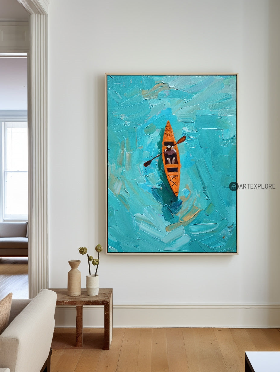 Turquoise Kayak Adventure Abstract Painting