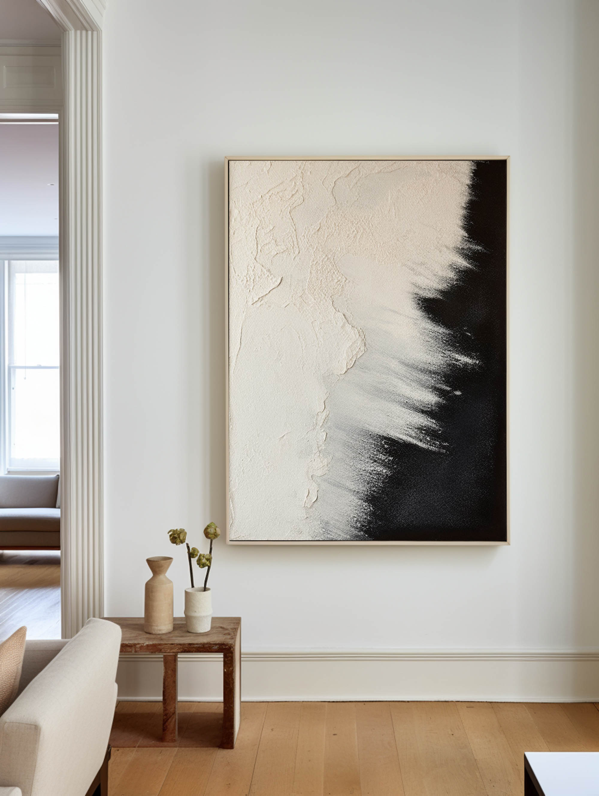 Black And Beige Seascape Painting