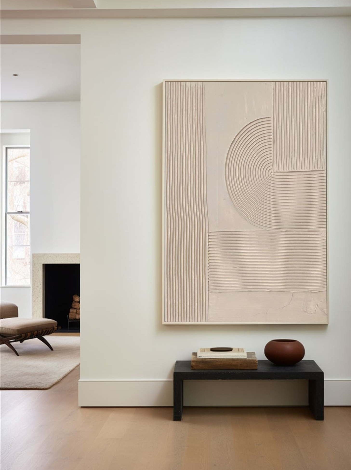 Modern Beige Linear Geometric Abstract Wall Art