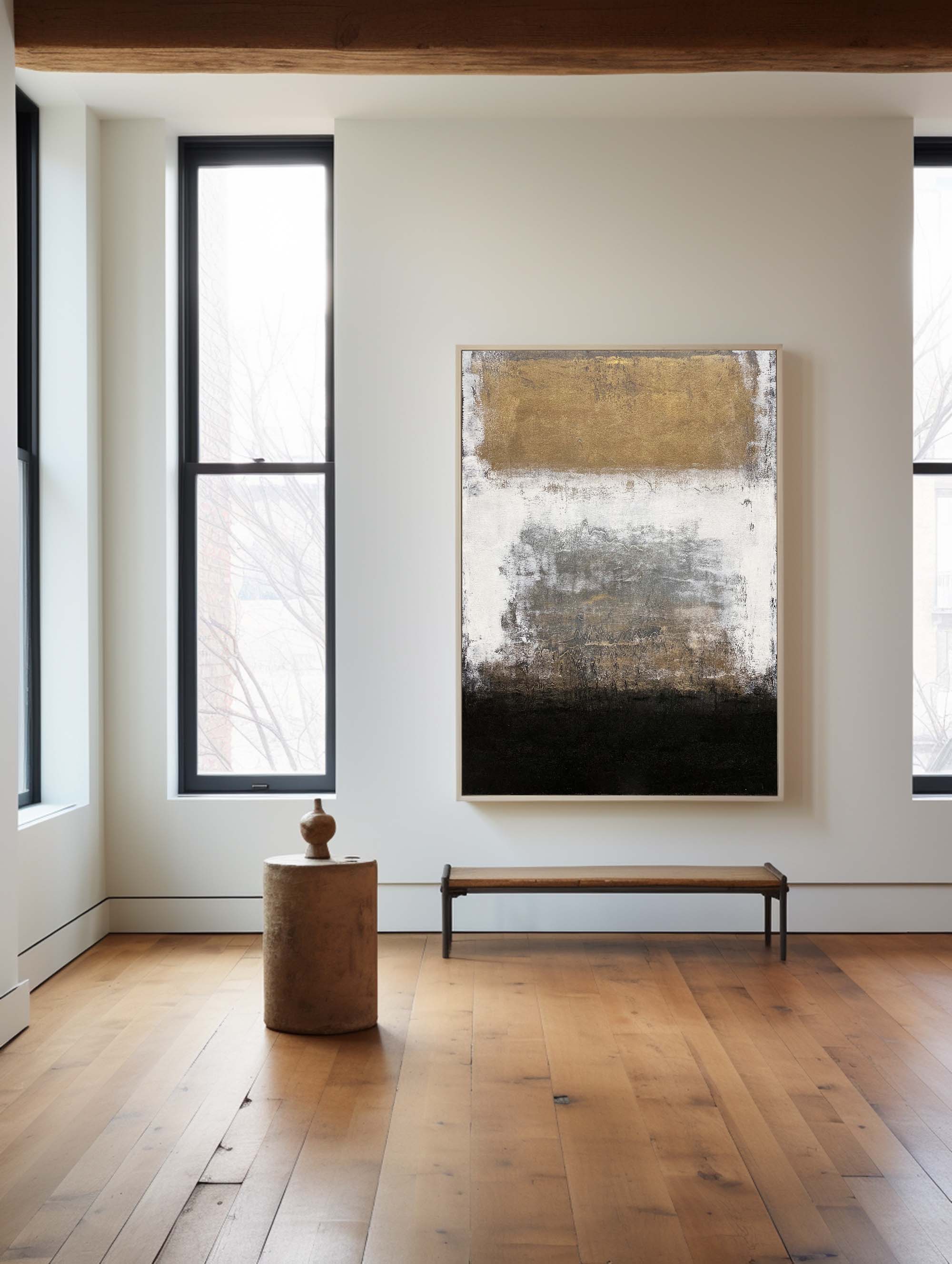 Black And Gold Abstract Painting ABAV104 - Neutralighting