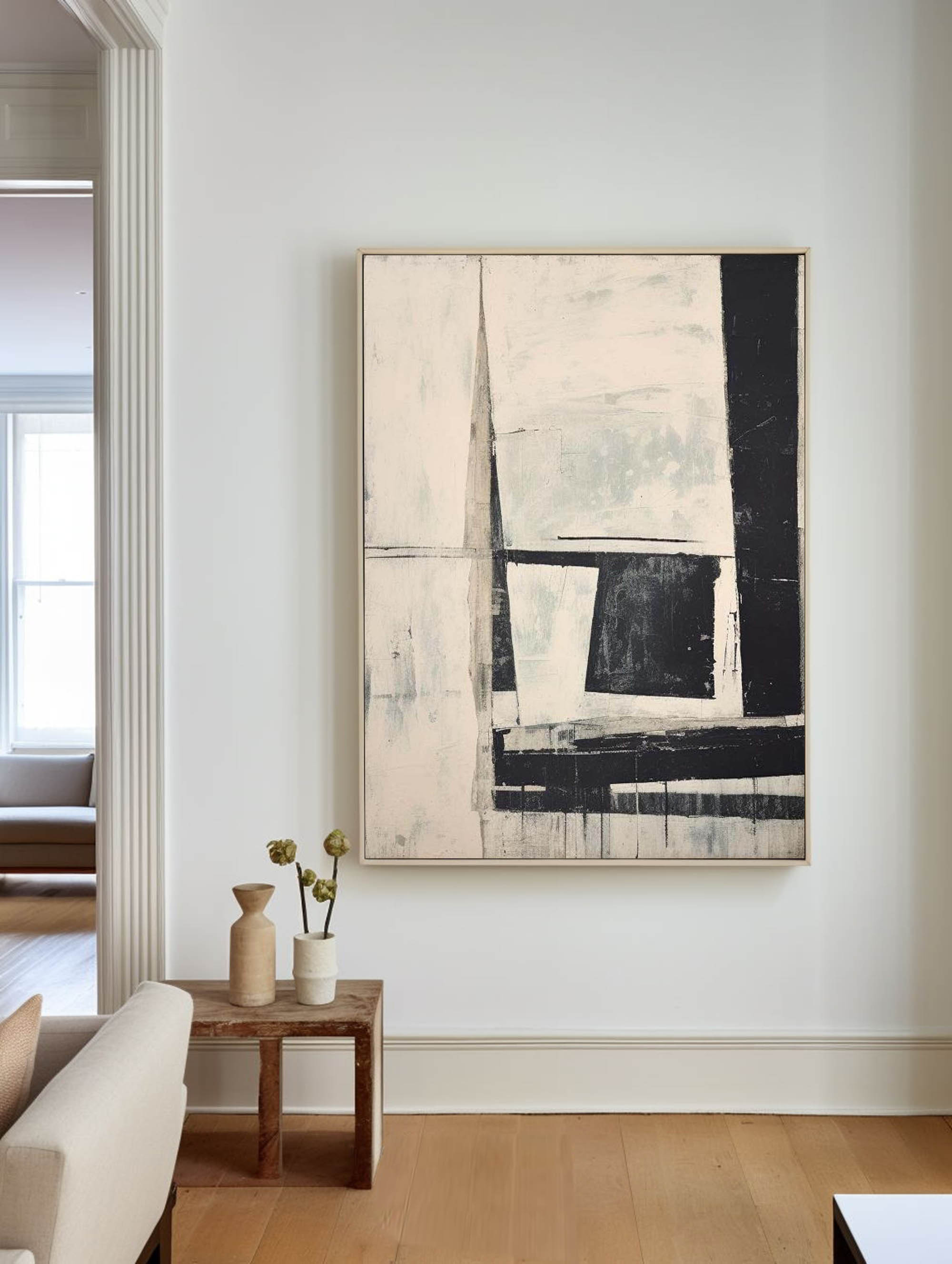 Black Ivory Geometric Abstract Painting