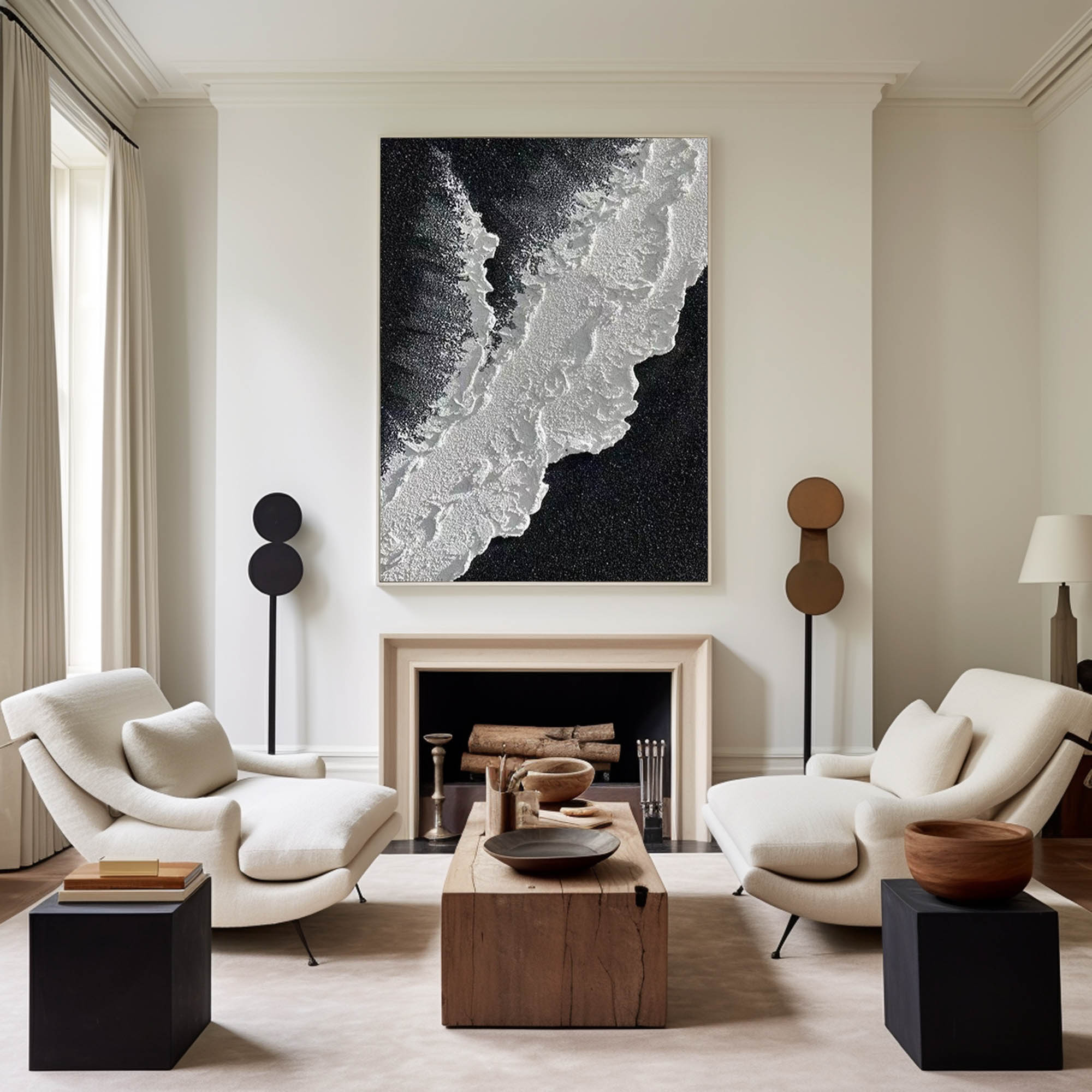 Textured Black Ocean Wave Canvas Wall Art