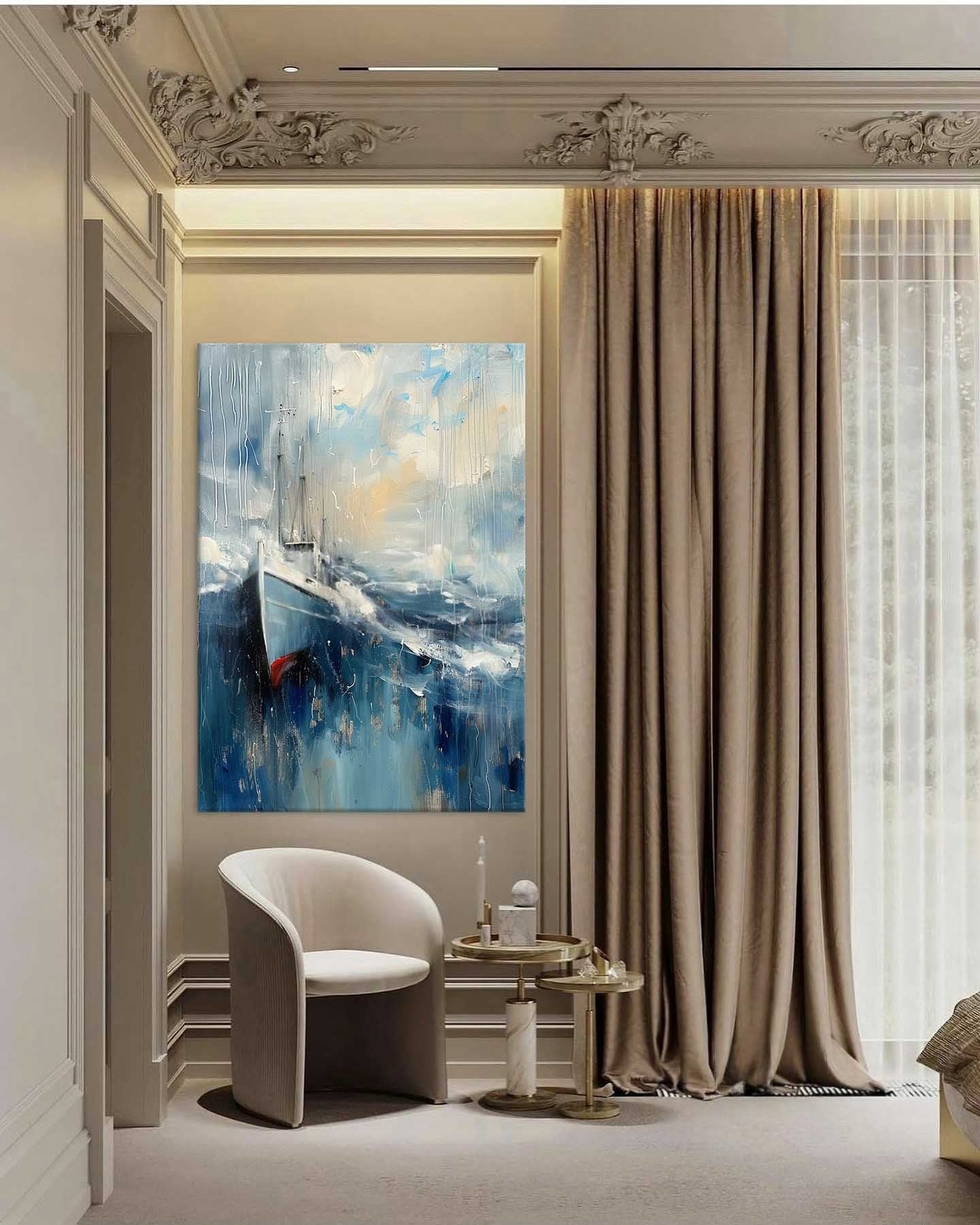 Wall Art Vertical Abstract Sailing Boat
