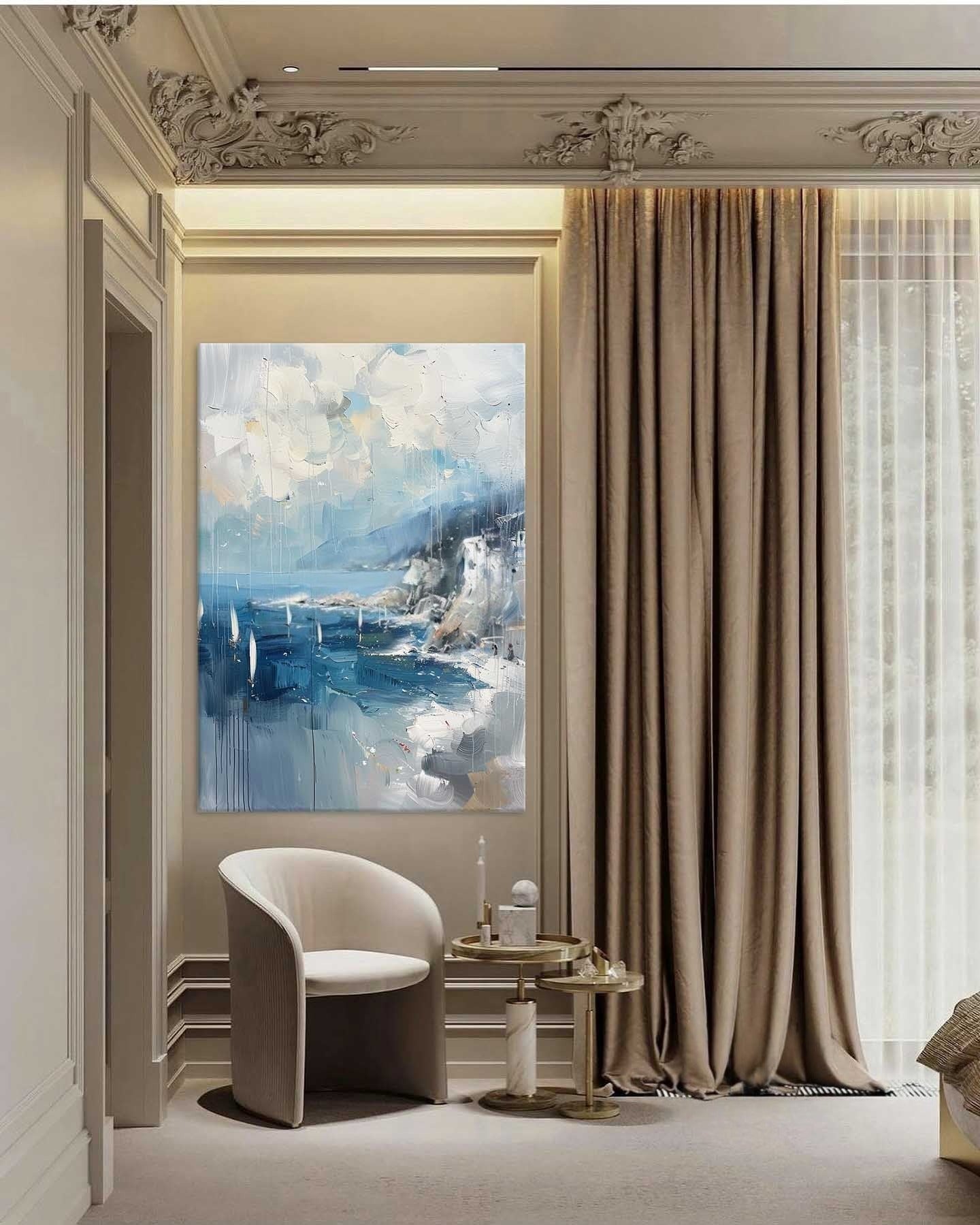 Wall Art Coastal Sailboats Rainy Seascape