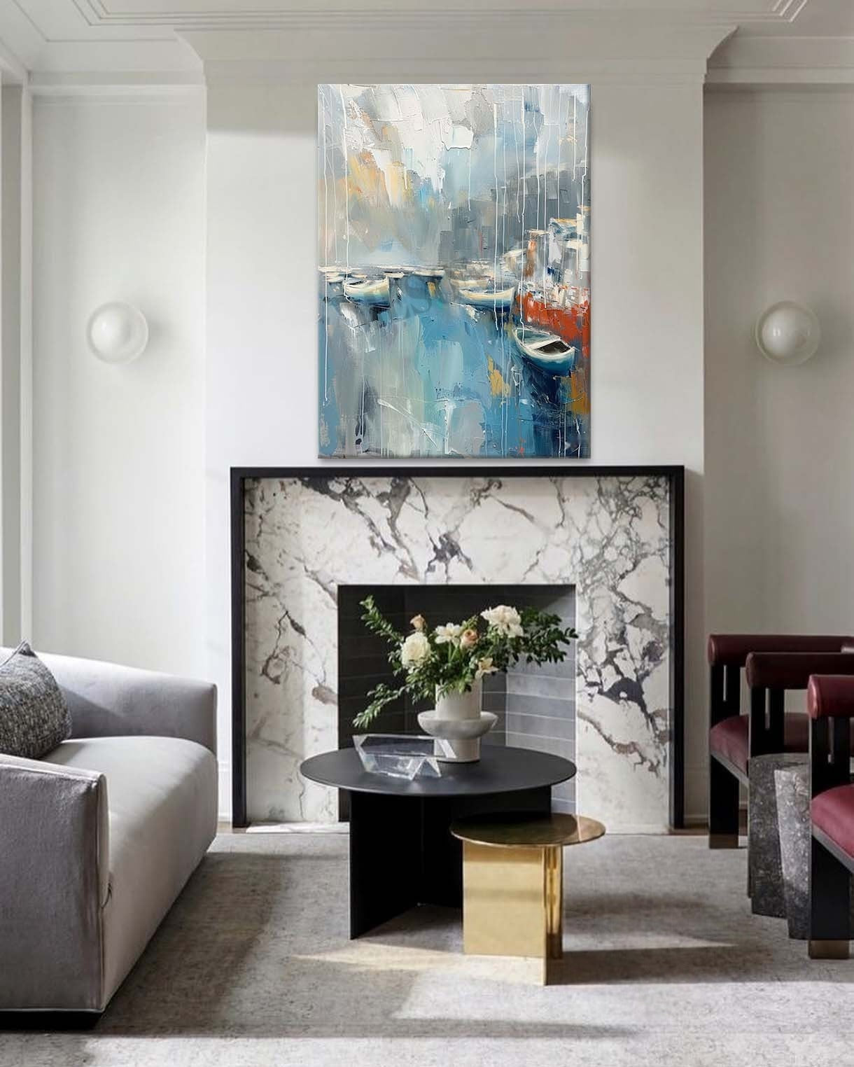 Wall Art Vertical Abstract Coastal Harbor