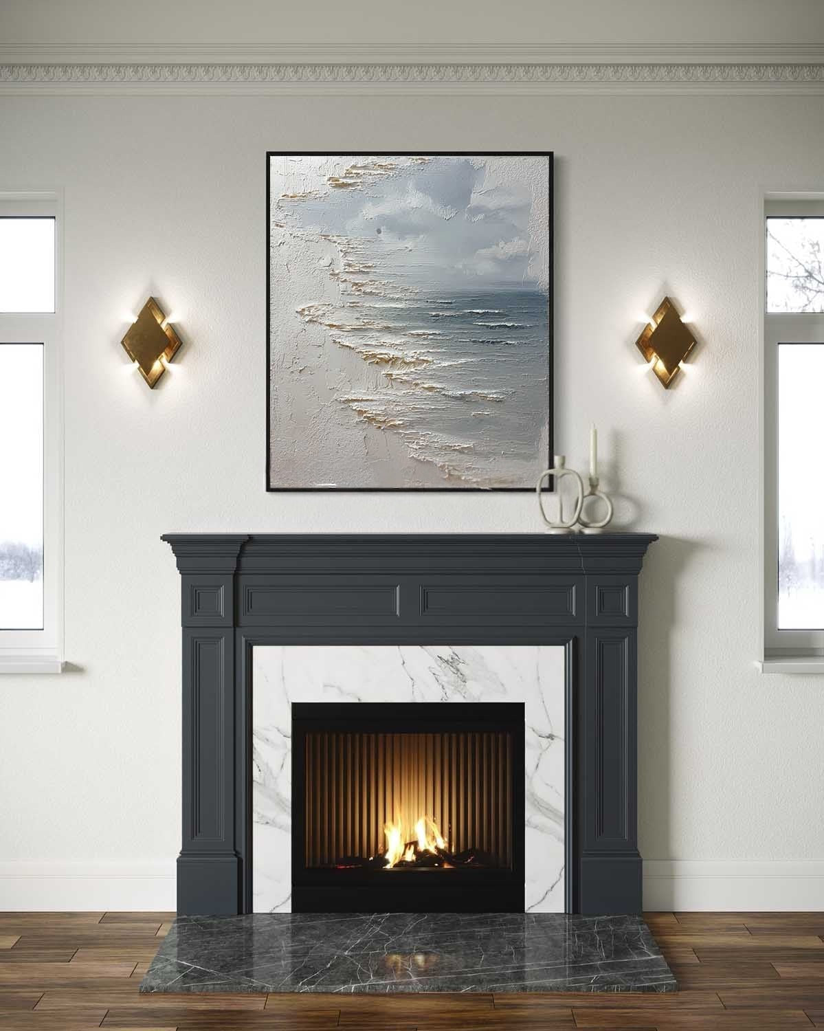Wall Art Vertical Textured Abstract Sea Relief Scene Cool Coastal