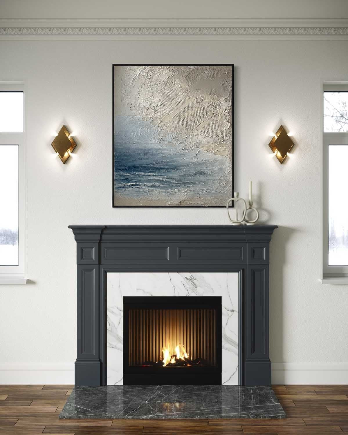 Wall Art Vertical Textured Abstract Sea Relief Scene Cool Coastal