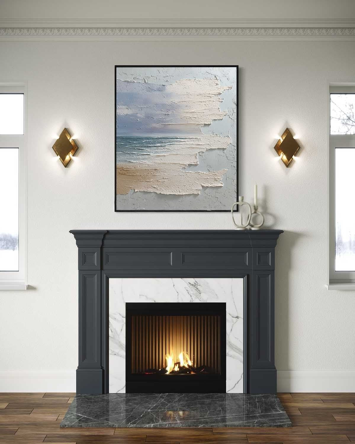 PlWall Art Vertical Horizontal Wabi-Sabi Sea Relief Scene Cool Coastal