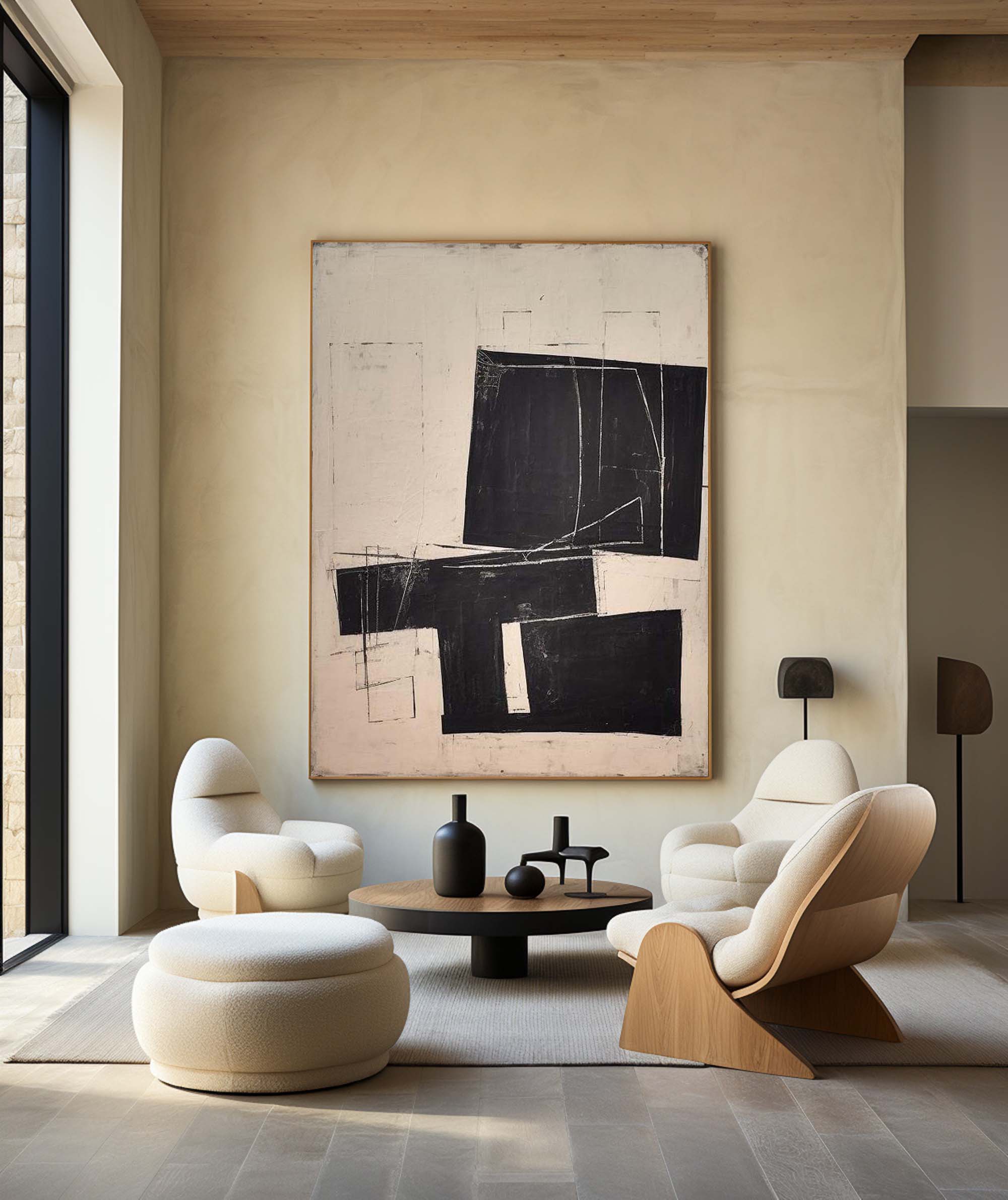 Black Beige Geometric Abstract Painting