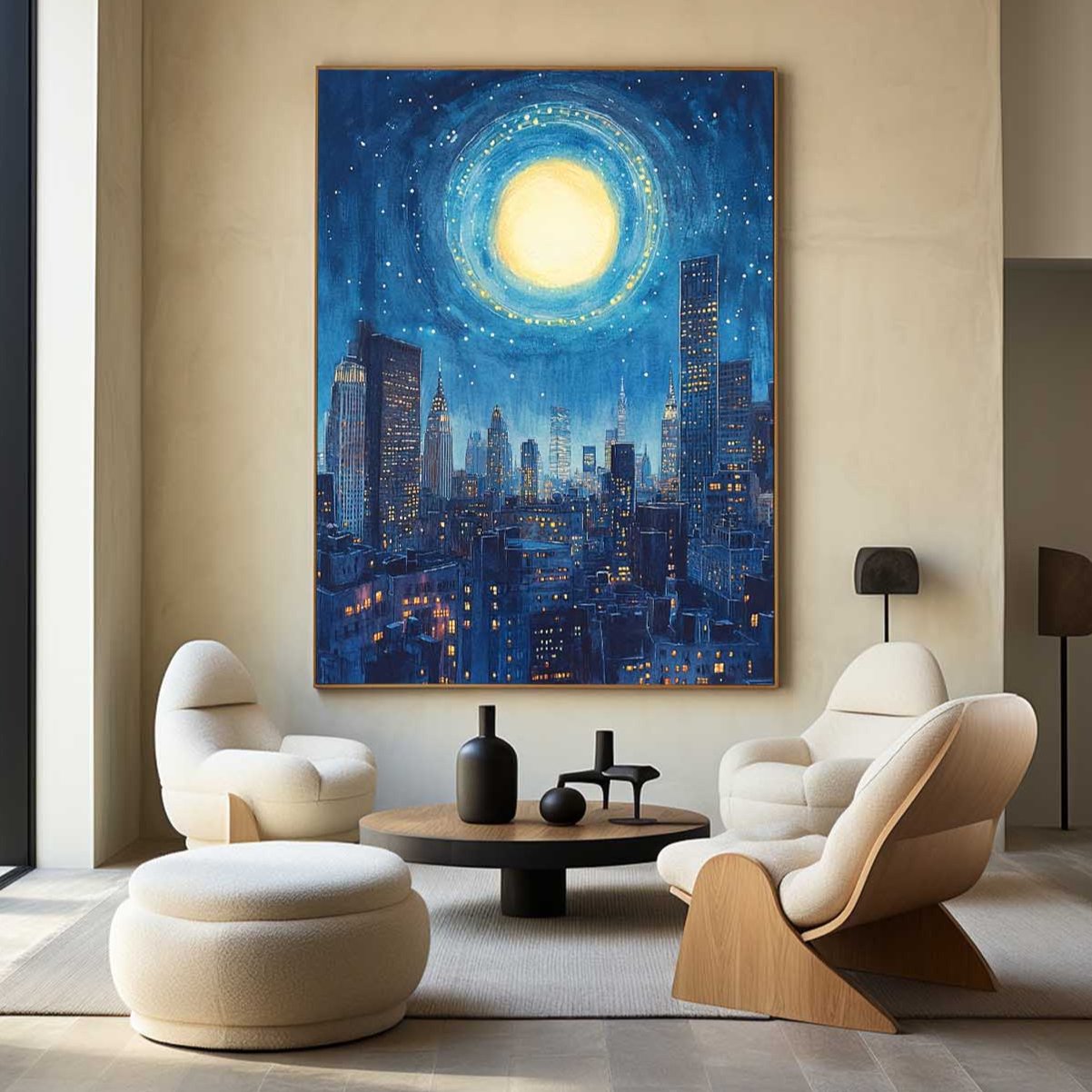 Starry Night City Skyline Canvas Art