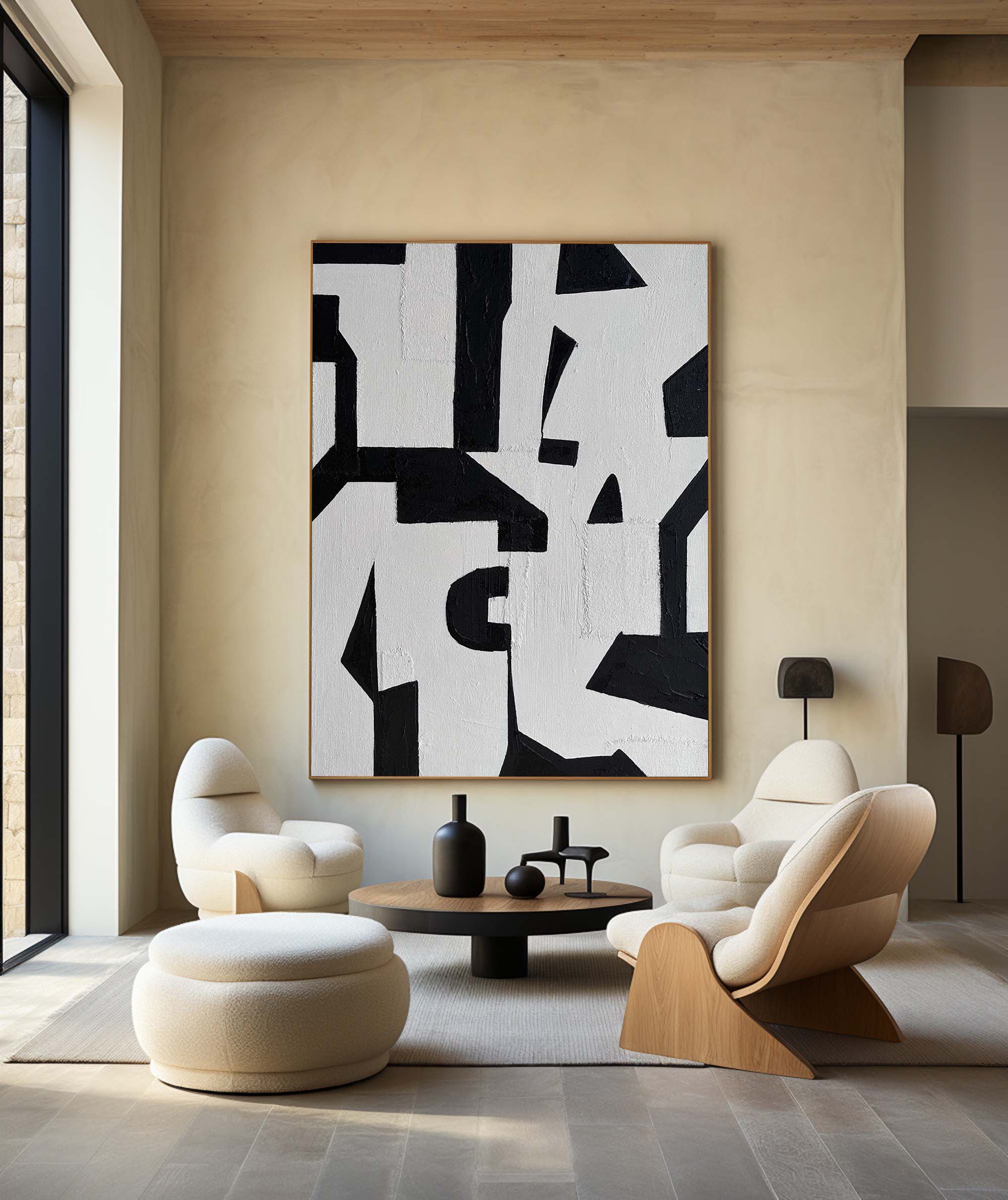 Black White Geometric Abstract Painting