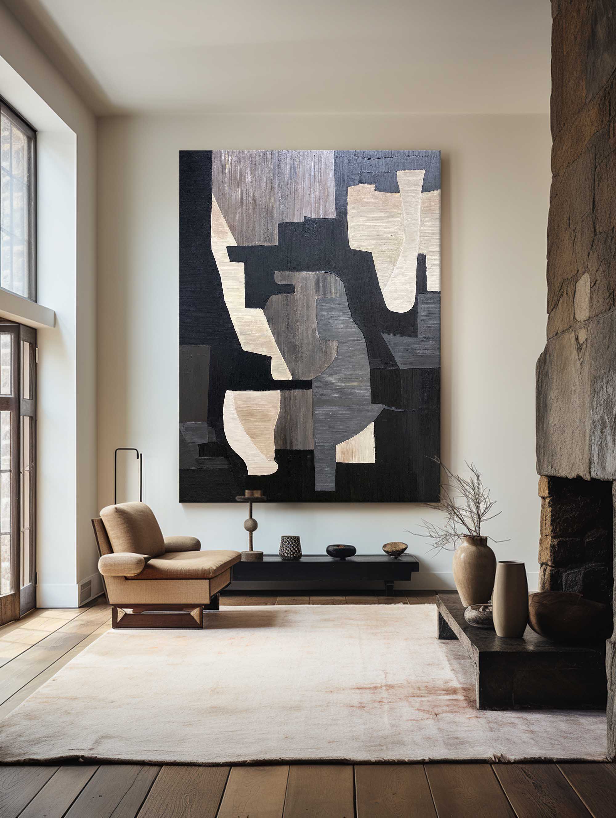 Black And Brown Abstract Painting ABAV280 - Neutralighting