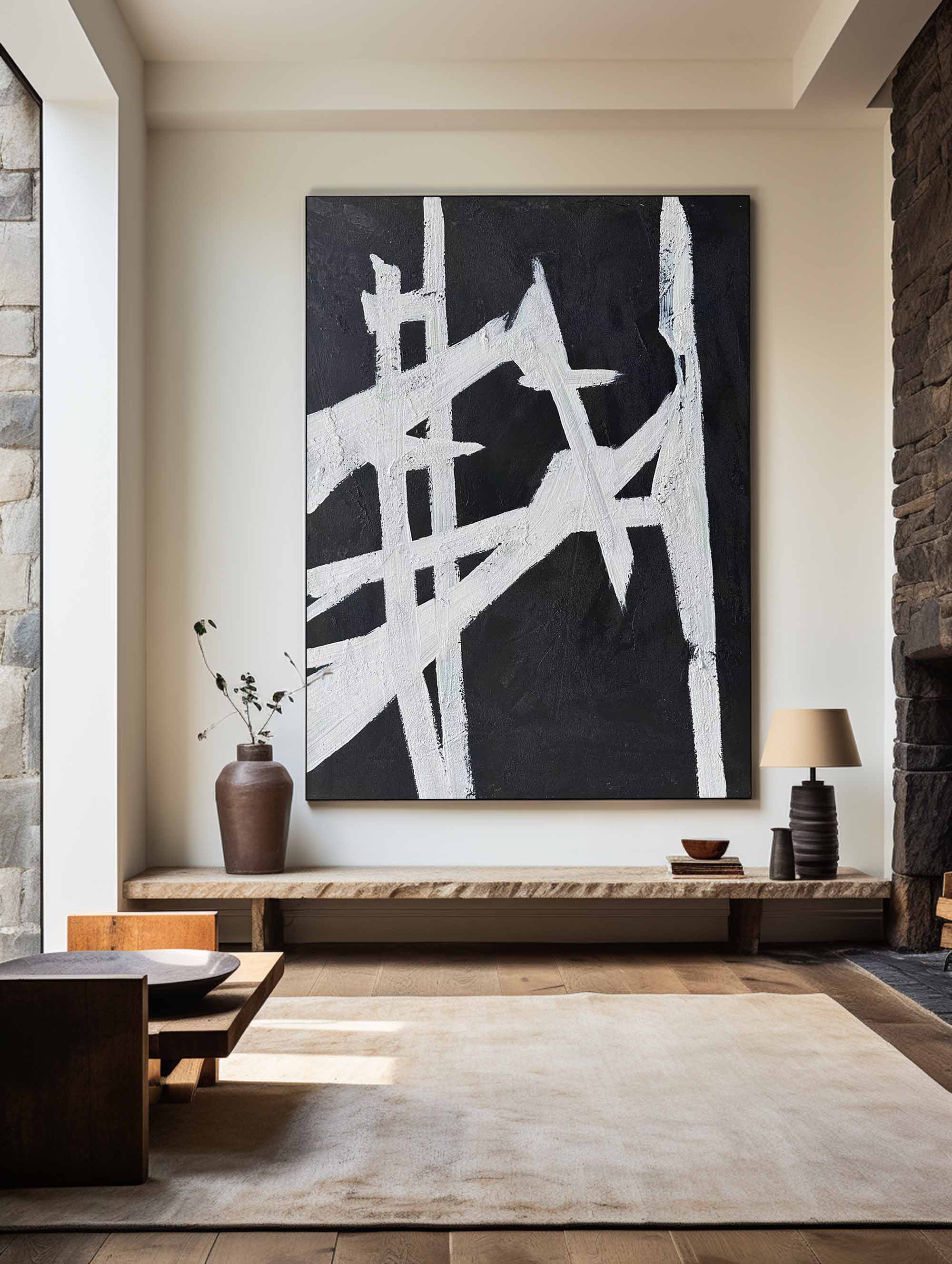 Black White Linear Abstract Painting