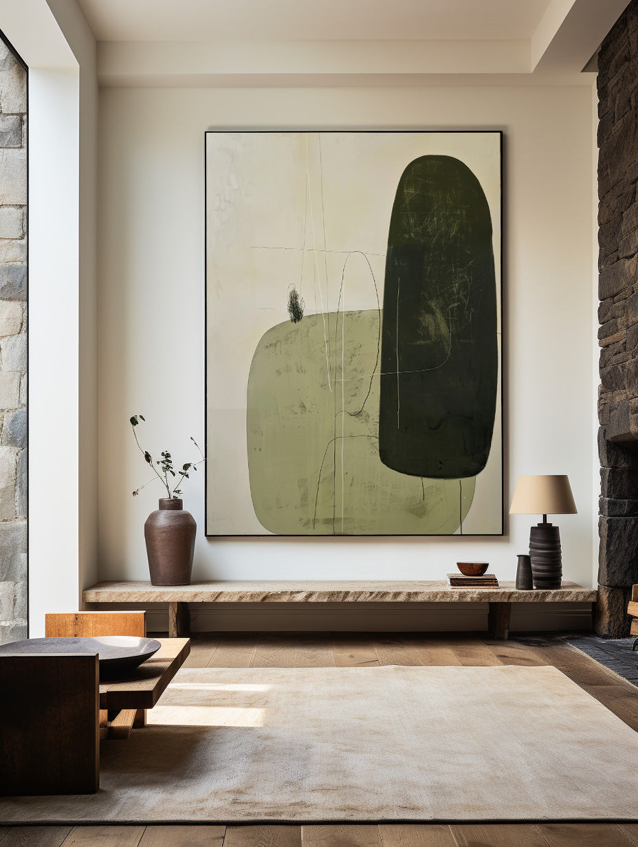 Solitary Forms in Moss Green Art