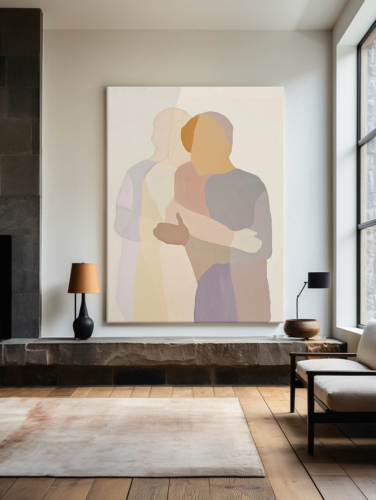 Wall Art Embracing Couple in Neutral Tones