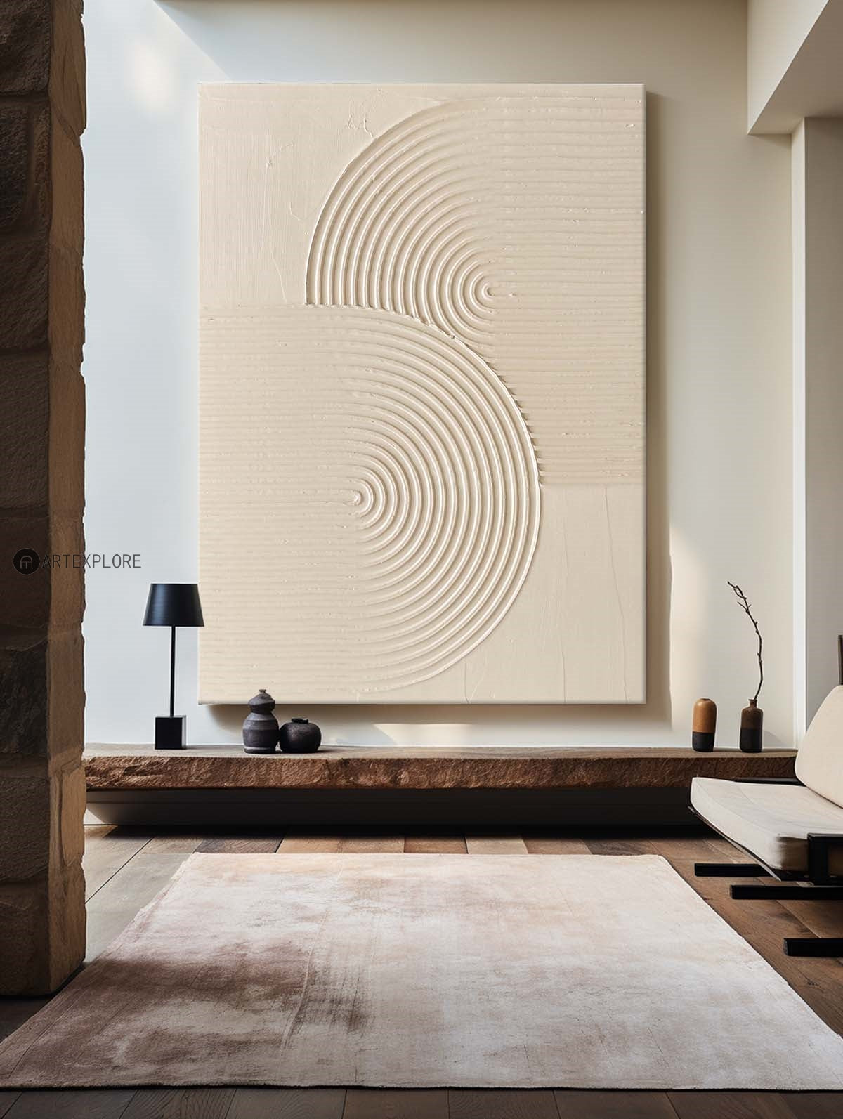 Beige Concentric Waves Minimalist Art
