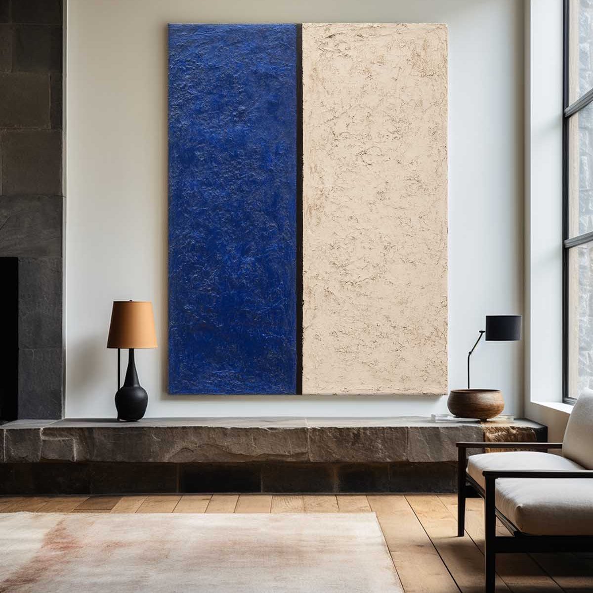 Modern Navy Blue and Beige Abstract Canvas Wall Art Set