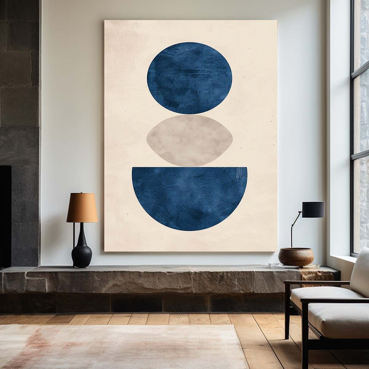 Blue Beige Geometric Minimalist Painting