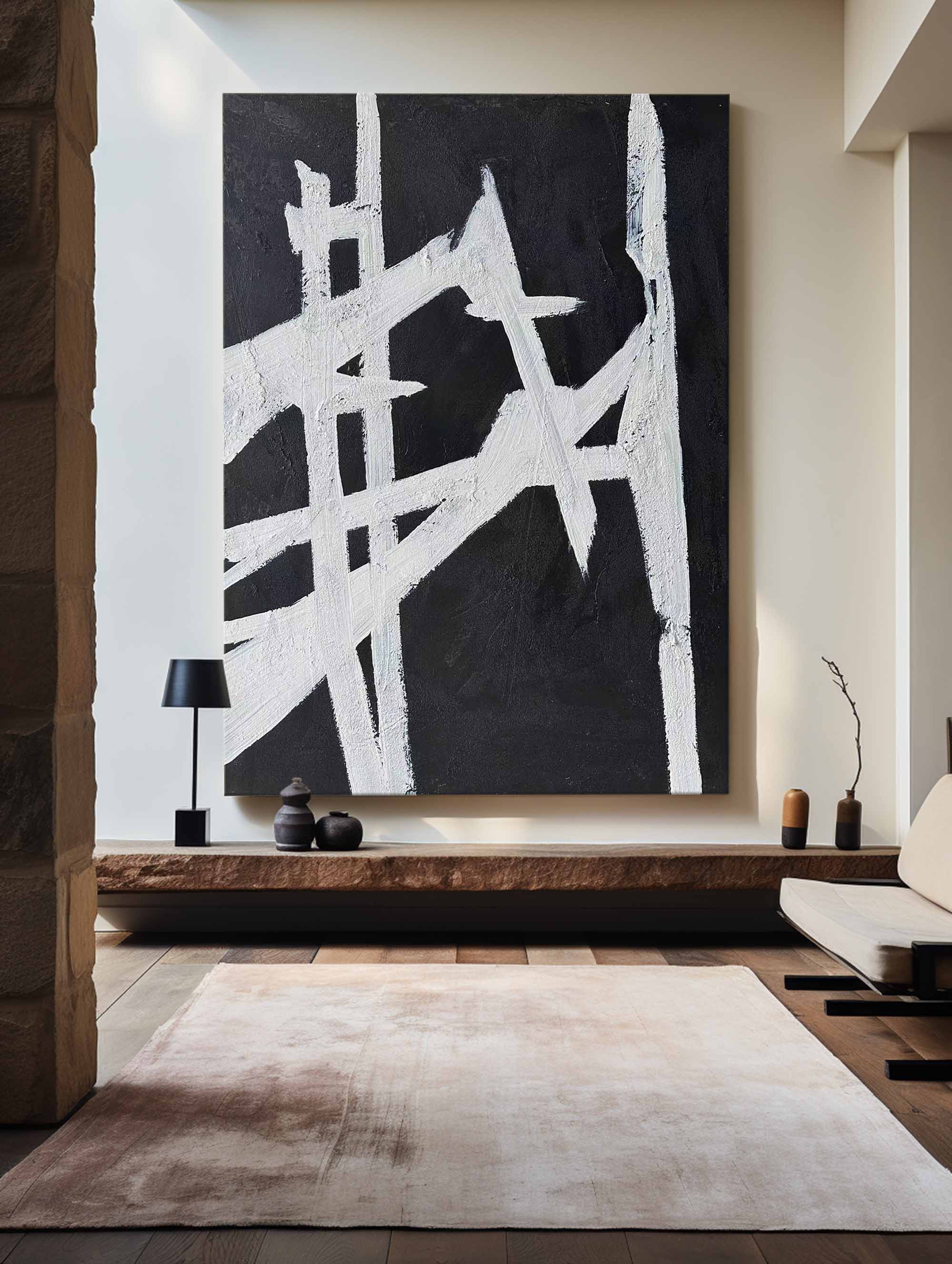 Black White Linear Abstract Painting