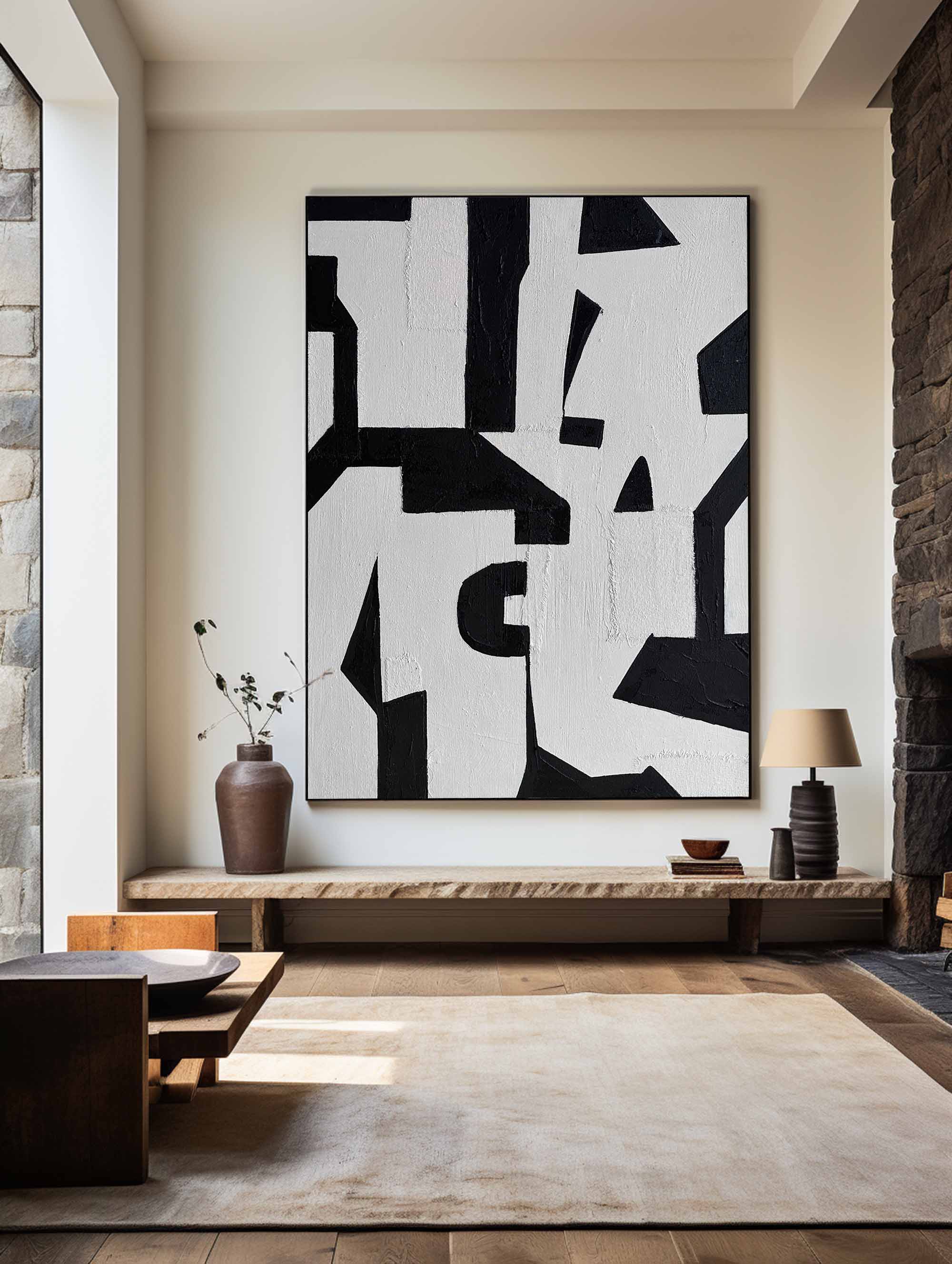 Black White Geometric Abstract Painting