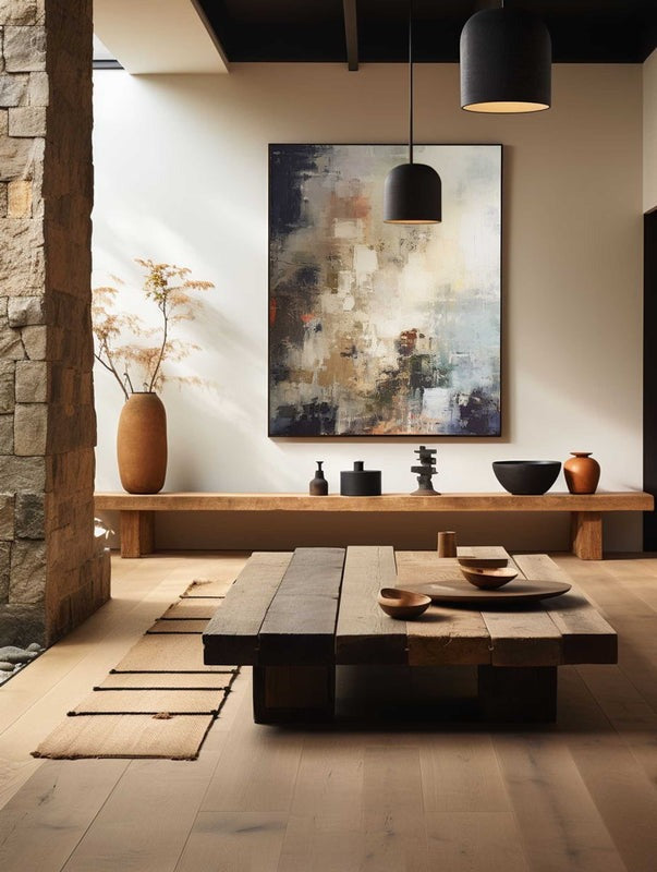 Beige Black Abstract Painting