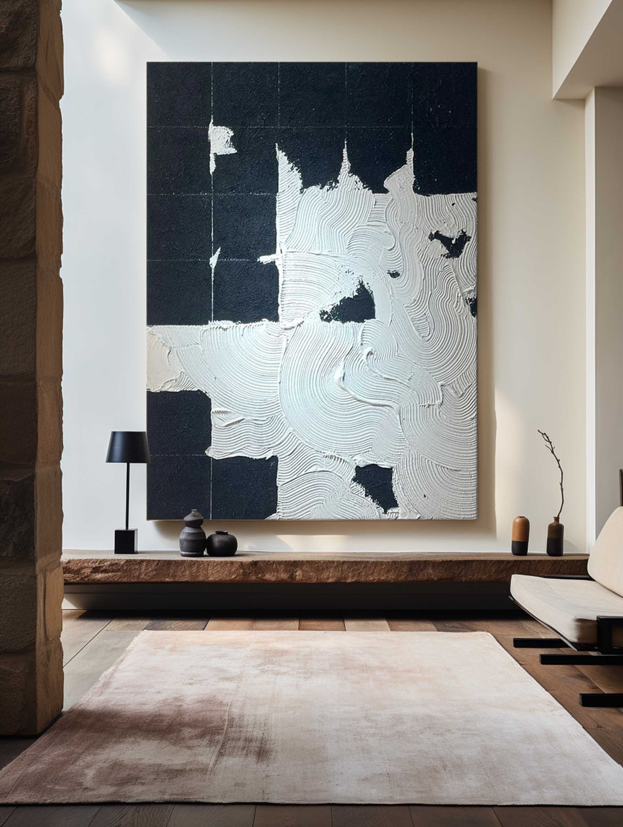 Black White Minimalist Painting