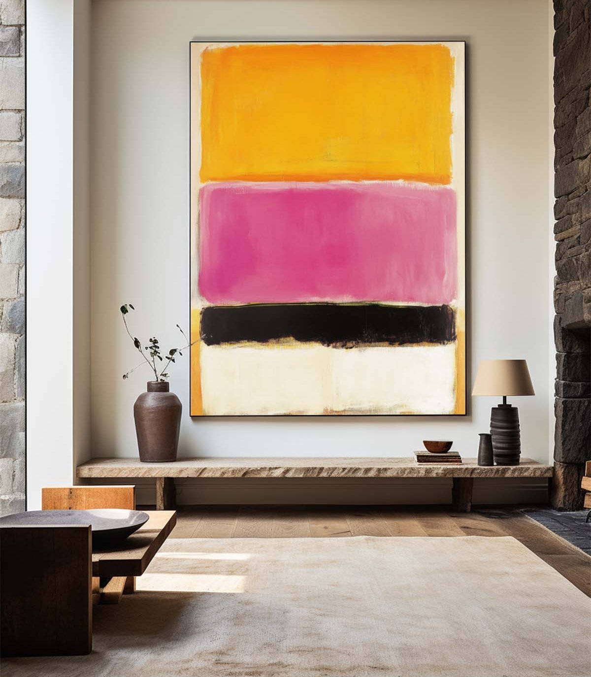 Warm Hues Block‑Stripe Abstract Canvas Art