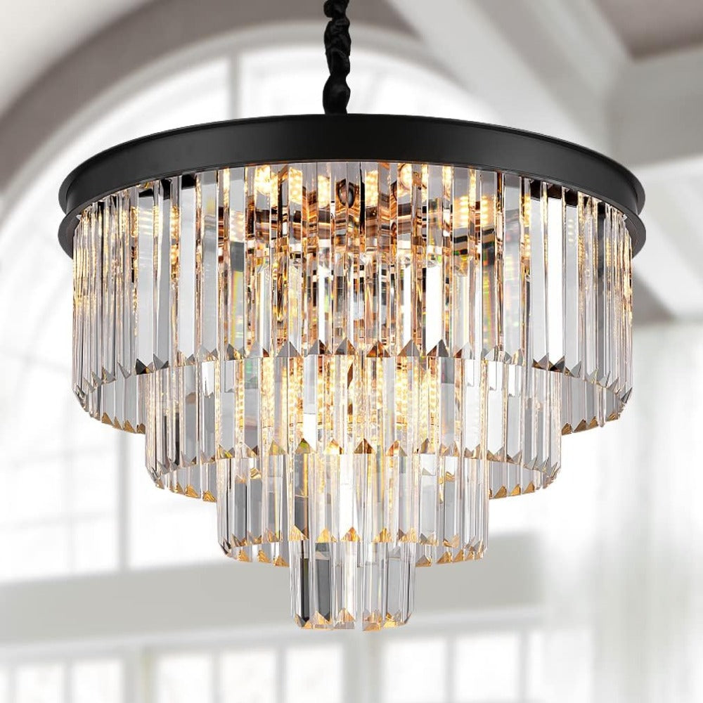 Arisha Modern LED Decorative Luxury Pendant Light Crystal Metal Black/Gold Ring Bedroom/Living Room - Neutralighting