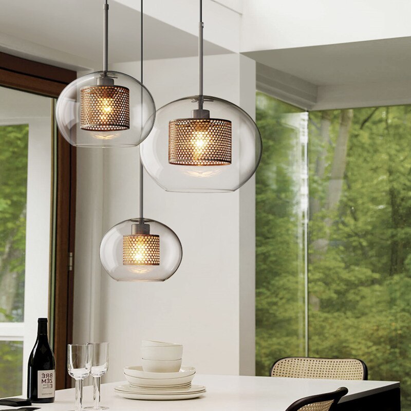 Hessa Contemporary Golden Pendant Light, Glass, Globe/Cylindric