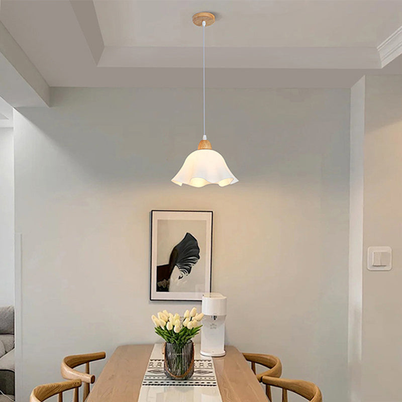 Muto Minimalist Flower Acrylic/Wood Pendant Light, White - Neutralighting