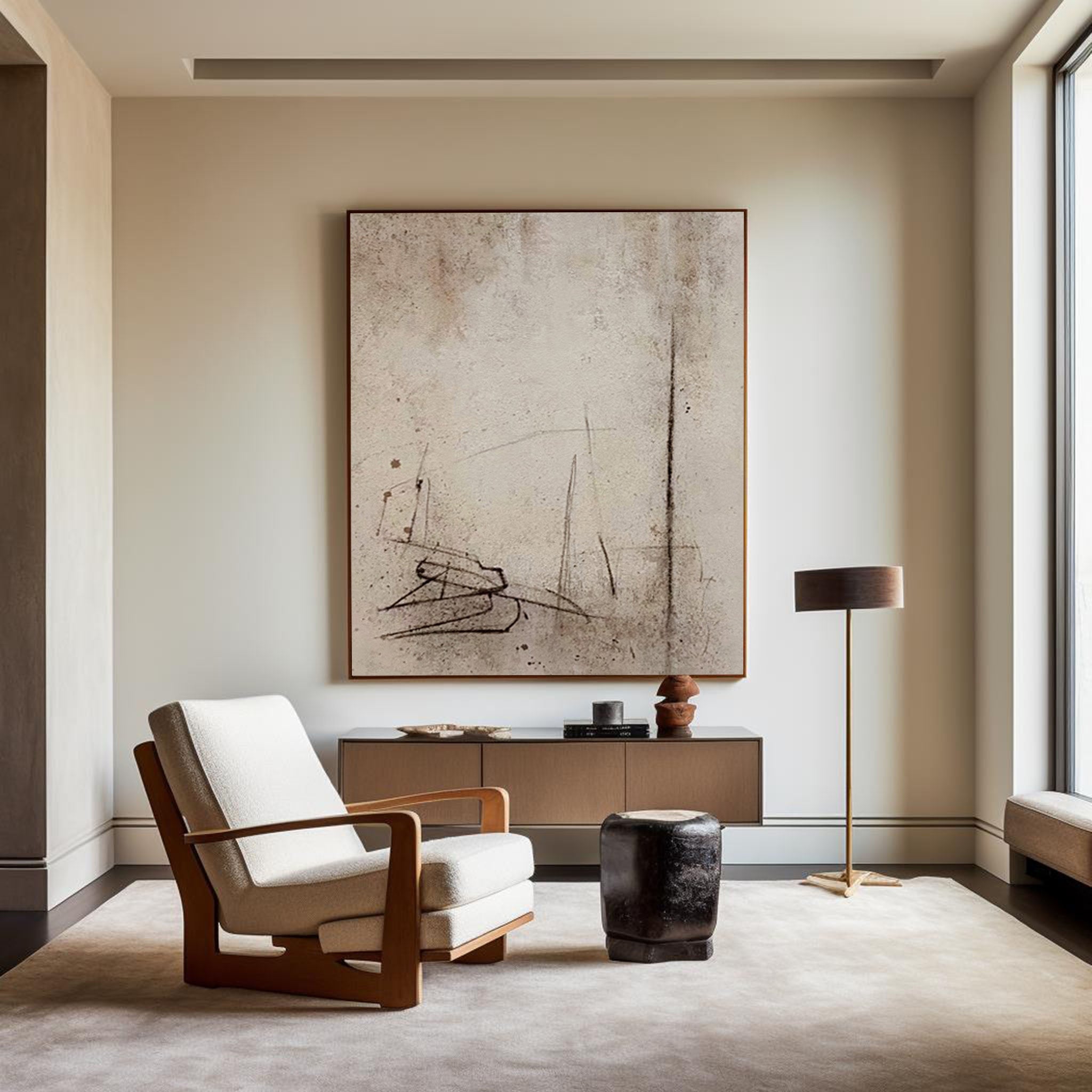 Vintage Neutral Sketch Abstract Textured Wall Art