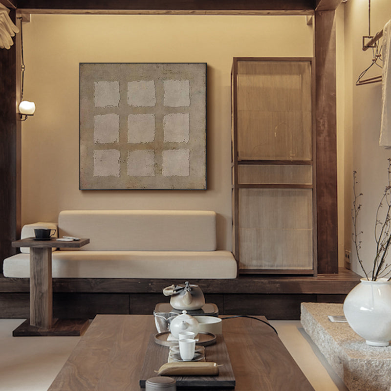Wall Art Neutral Geometric Squares Textured Minimalist Wabi-Sabi Texture Living Room | Neutralighting