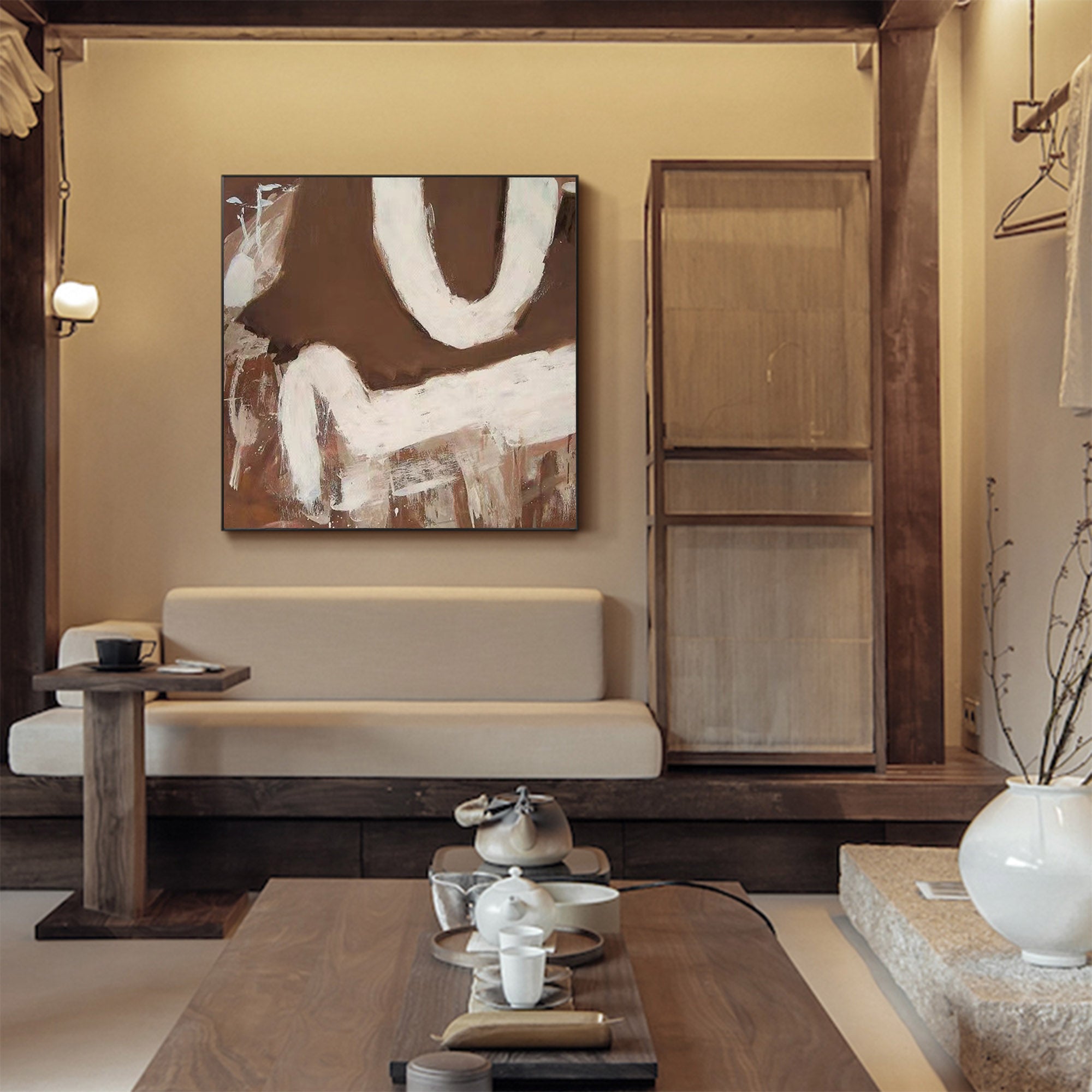 Wall Art Abstract Brown White Painting