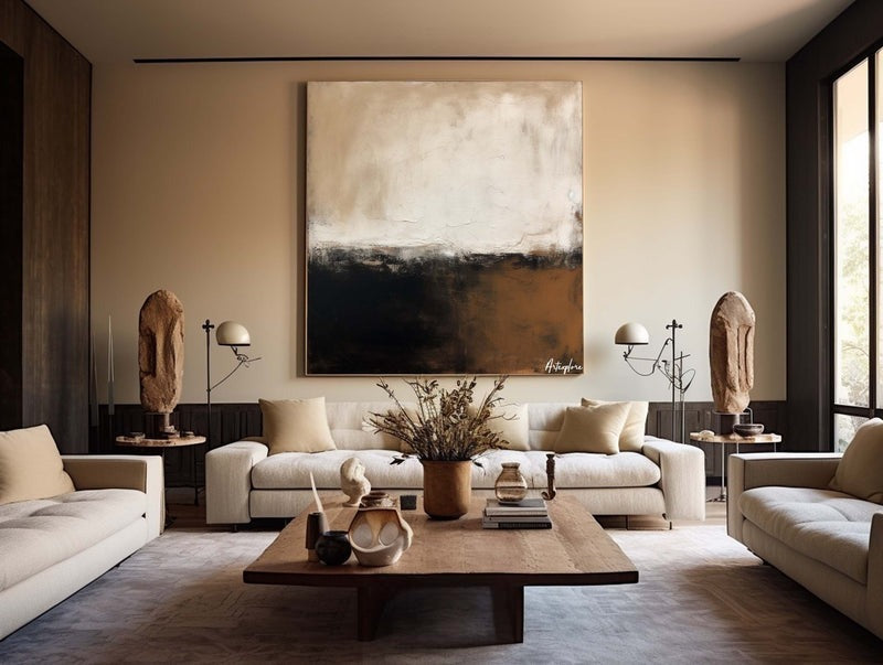 Beige Black Brown Abstract Painting