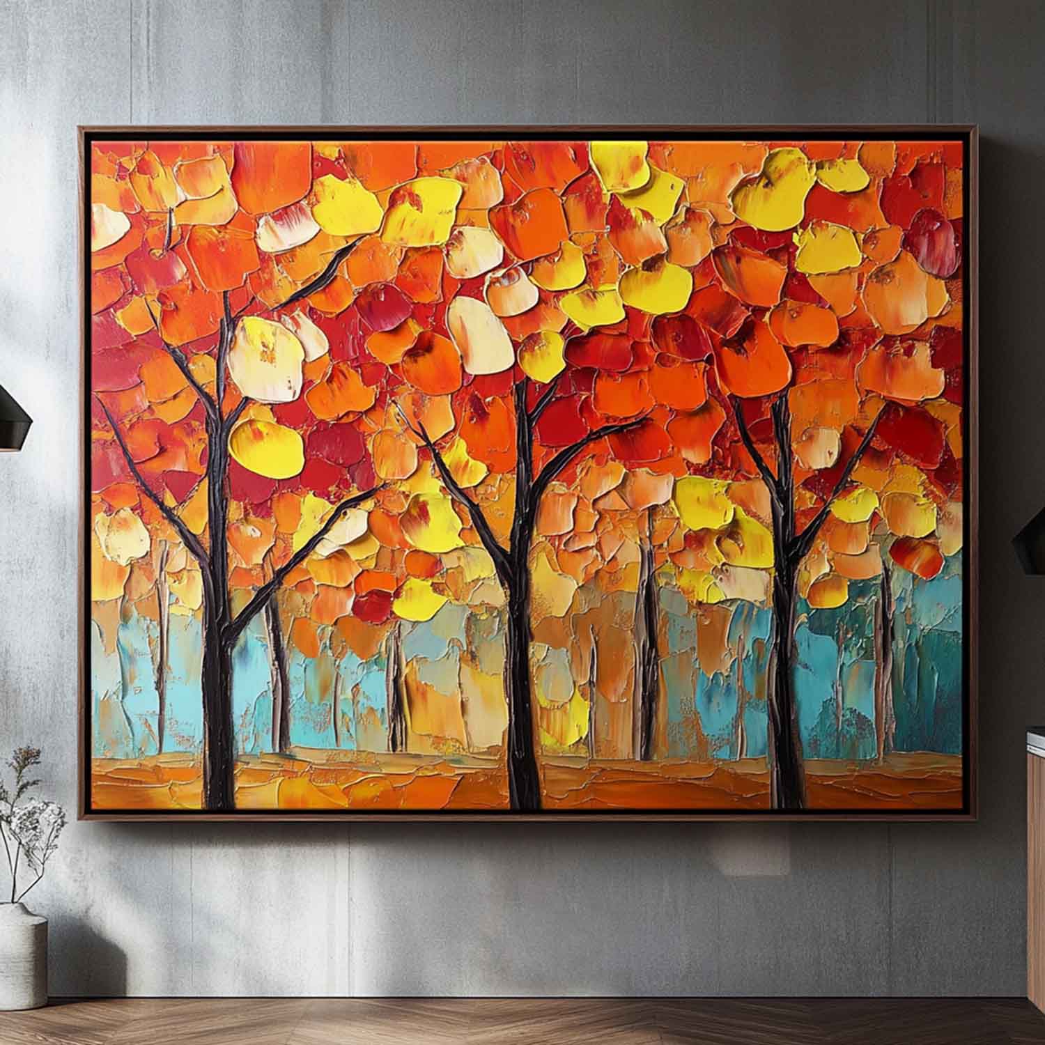 Crimson Trees Golden Fall Painting