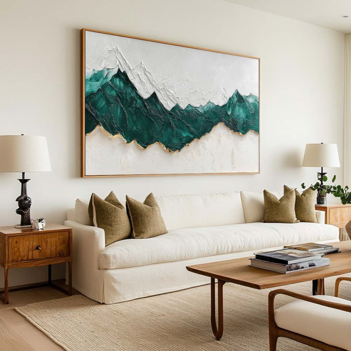 Teal Alpine Peaks Textured Painting