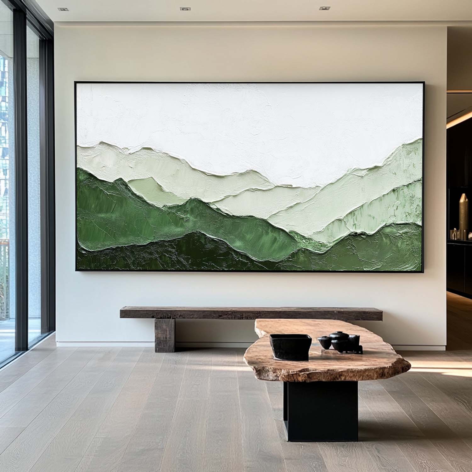 Textured Green Mountain Horizontal Canvas Art